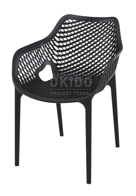 Ariane-chair-black Kunststof terrasstoel zwart met armleuning