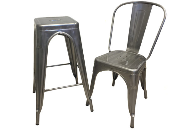 Industriële barkruk en stoel met metalen onderstel en zitting